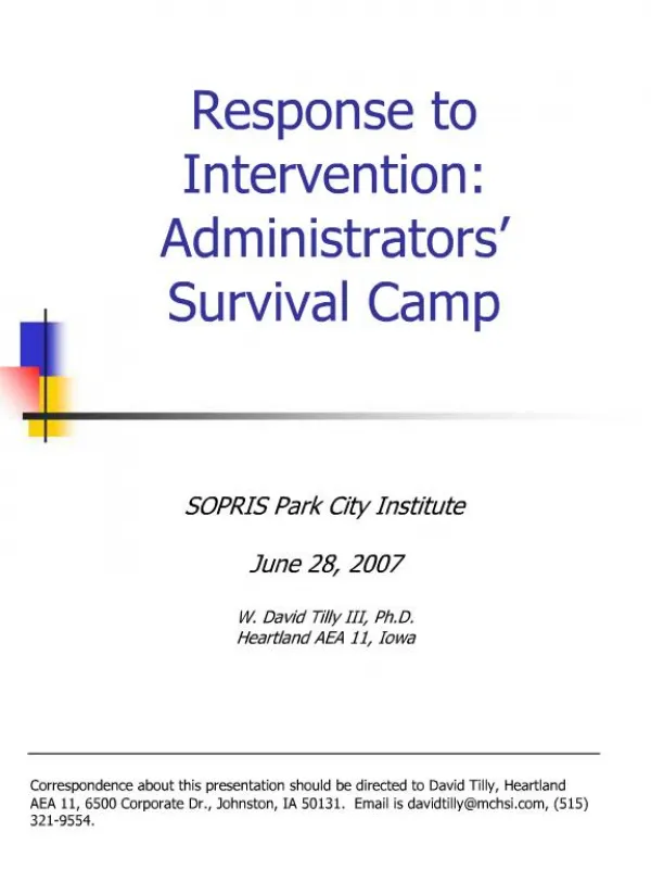 Response to Intervention: Administrators Survival Camp