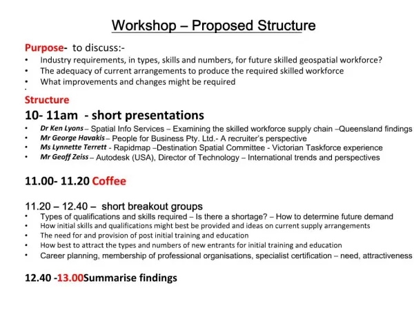 Workshop Proposed Structure