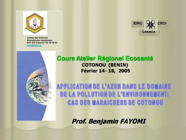 Institut des Sciences Biom dicales Appliqu es B.P. 918 Cotonou T l. 30 55 65 isbaintnet.bj