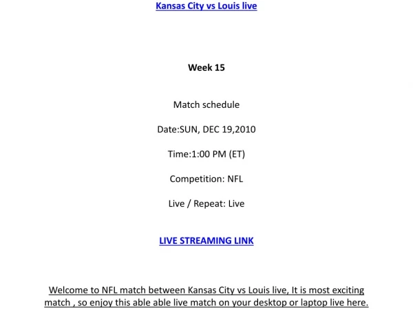 Kansas City vs Louis live Streaming NFL online on your PC /