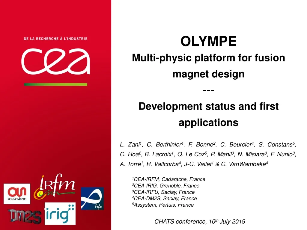 olympe multi physic platform for fusion magnet design development status and first applications