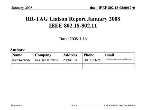RR-TAG Liaison Report January 2008 IEEE 802.18-802.11