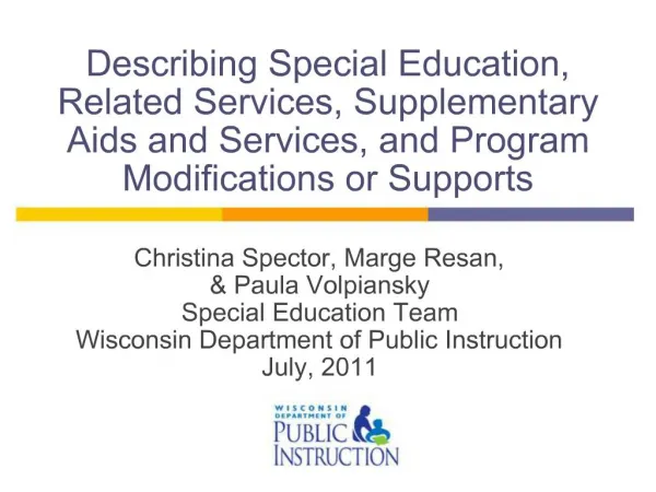 Describing Special Education, Related Services, Supplementary Aids and Services, and Program Modifications or Supports