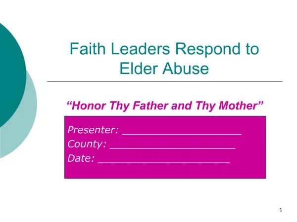 Faith Leaders Respond to Elder Abuse