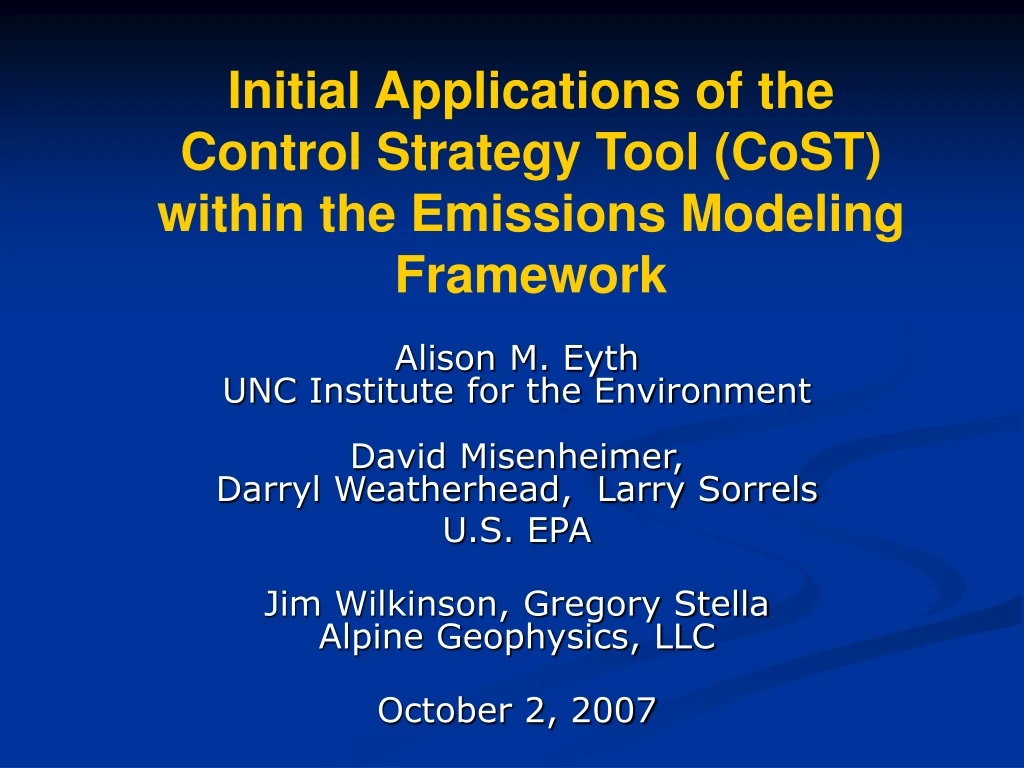 initial applications of the control strategy tool cost within the emissions modeling framework
