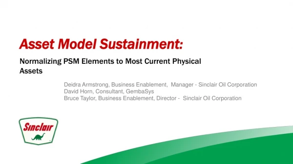 Asset Model Sustainment: