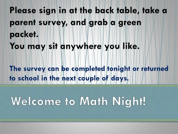 Welcome to Math Night!