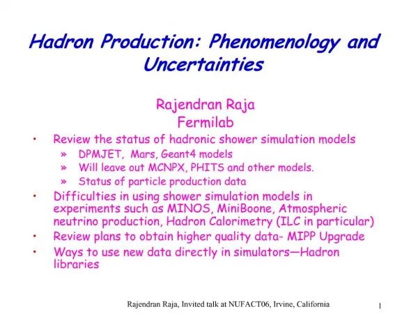 Hadron Production: Phenomenology and Uncertainties