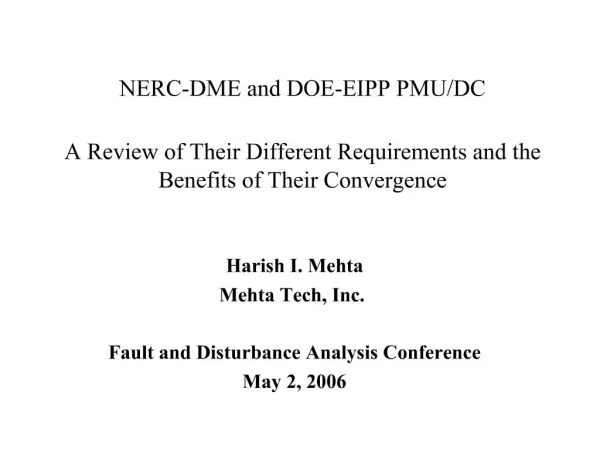 NERC-DME and DOE-EIPP PMU