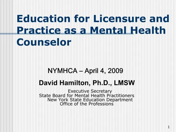 Education for Licensure and Practice as a Mental Health Counselor