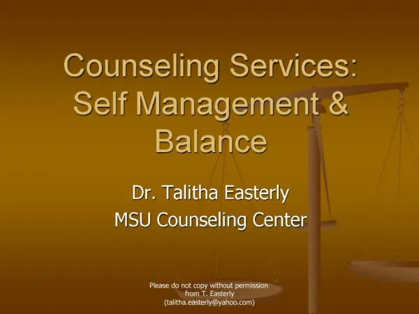 Counseling Services: Self Management Balance
