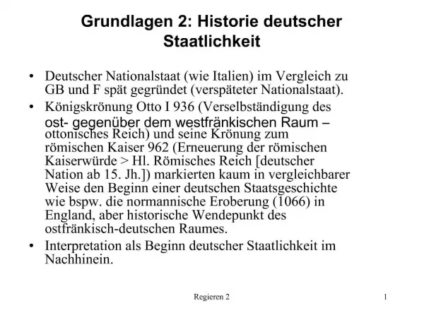 Grundlagen 2: Historie deutscher Staatlichkeit