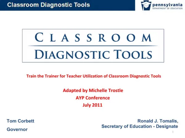 Train the Trainer for Teacher Utilization of Classroom Diagnostic Tools Adapted by Michelle Trostle AYP Conference Ju