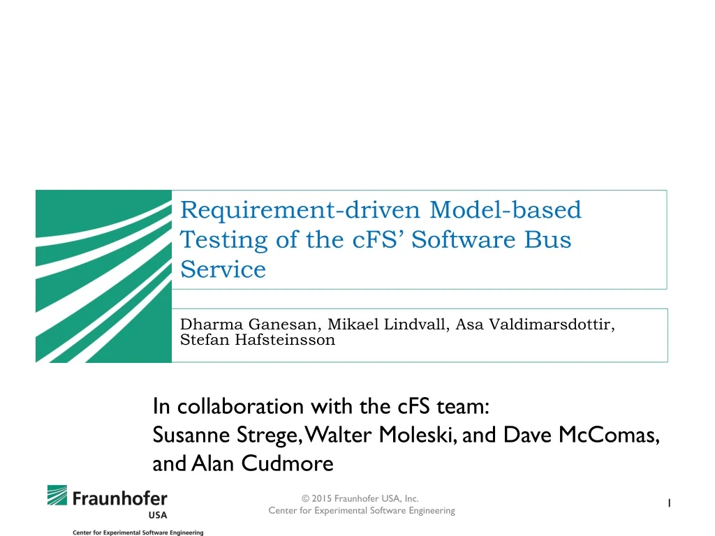 requirement driven model based testing of the cfs software bus service