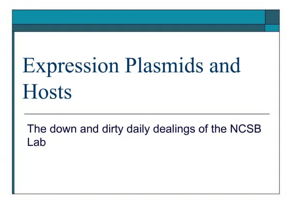 Expression Plasmids and Hosts