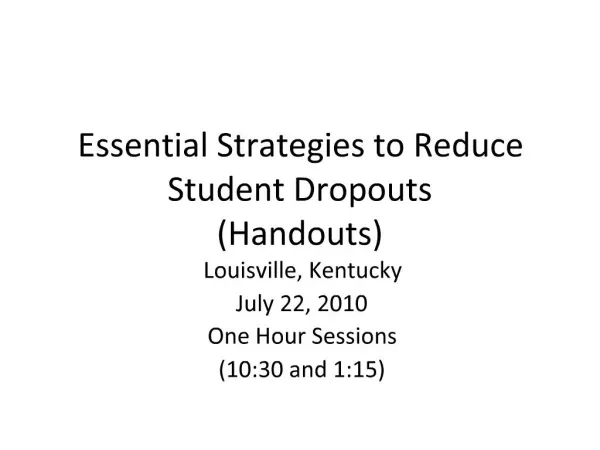 Essential Strategies to Reduce Student Dropouts Handouts