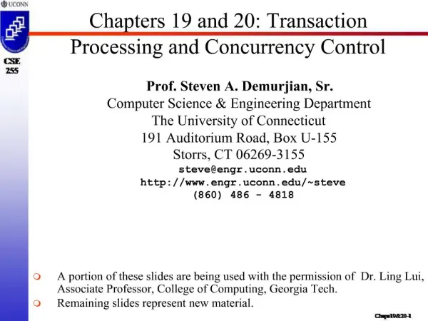 Chapters 19 and 20: Transaction Processing and Concurrency Control