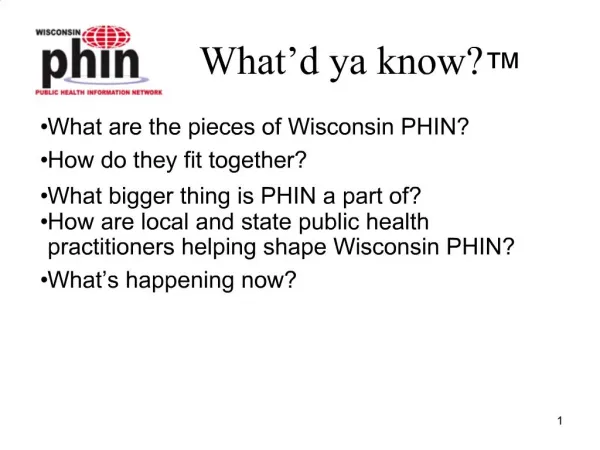 What are the pieces of Wisconsin PHIN How do they fit together What bigger thing is PHIN a part of How are local and sta