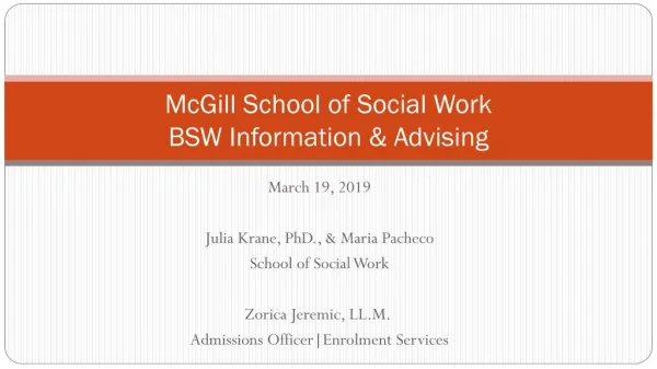 McGill School of Social Work BSW Information &amp; Advising