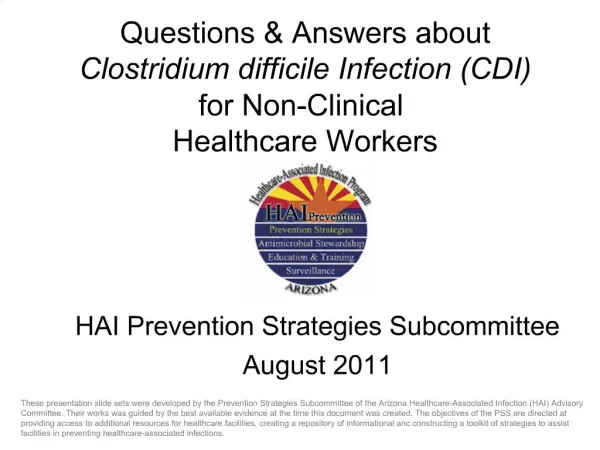 Questions Answers about Clostridium difficile Infection CDI for Non-Clinical Healthcare Workers