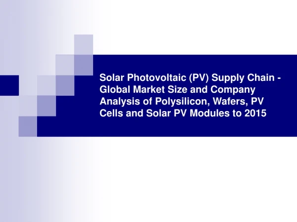 solar photovoltaic (pv) supply chain