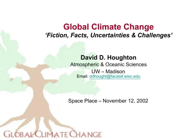 Global Climate Change Fiction, Facts, Uncertainties Challenges David D. Houghton Atmospheric Oceanic Sciences UW