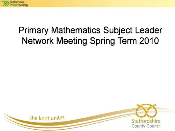 Primary Mathematics Subject Leader Network Meeting Spring Term 2010