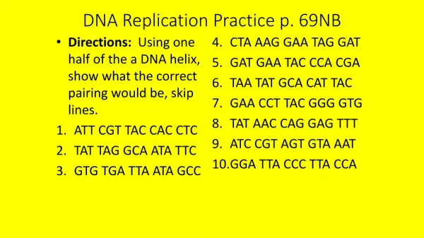 DNA Replication Practice p. 69NB