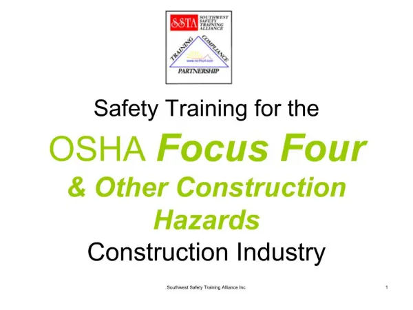 Safety Training for the OSHA Focus Four Other Construction Hazards Construction Industry