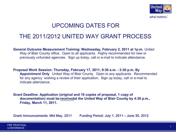 UPCOMING DATES FOR THE 2011