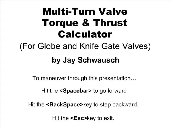 Multi-Turn Valve Torque Thrust Calculator For Globe and Knife Gate Valves