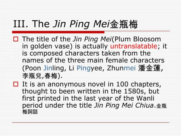 III. The Jin Ping Mei