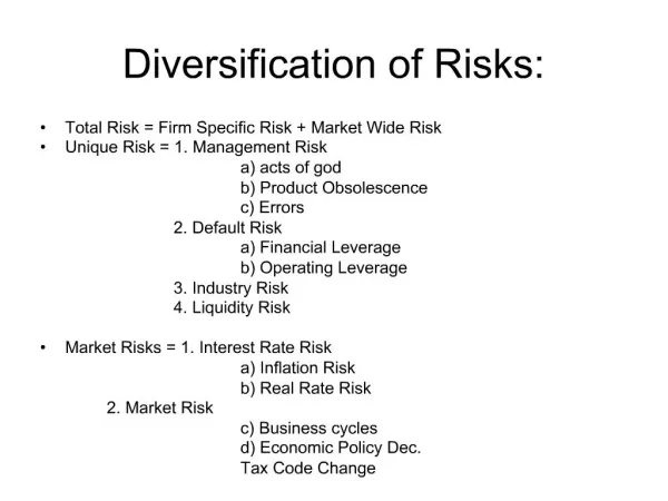 Diversification of Risks: