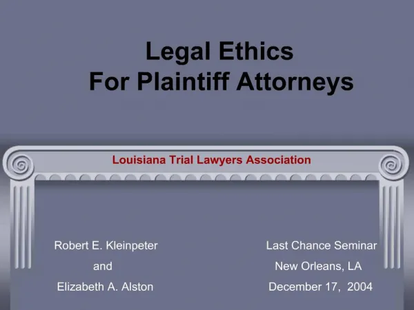 Legal Ethics For Plaintiff Attorneys