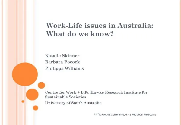 Work-Life issues in Australia: What do we know