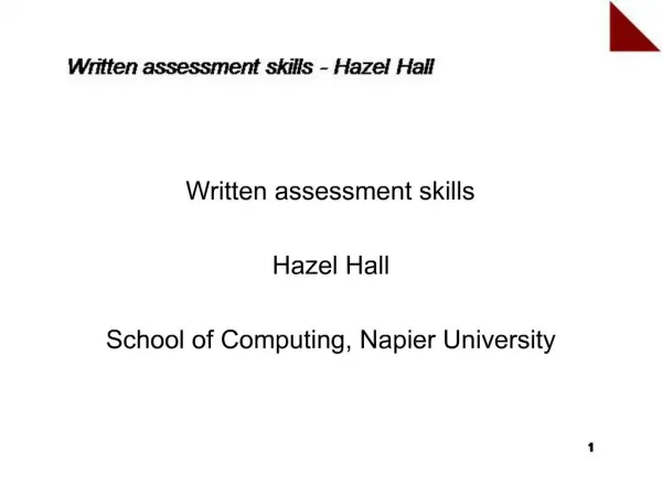 Written assessment skills Hazel Hall School of Computing, Napier University