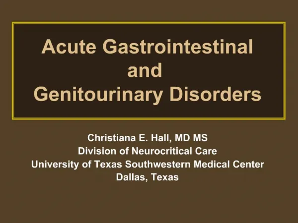 Acute Gastrointestinal and Genitourinary Disorders