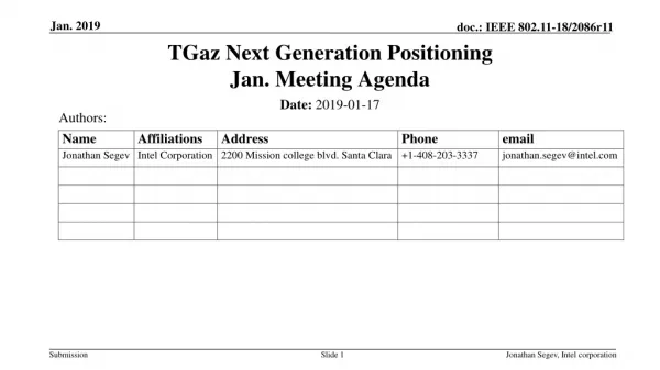 TGaz Next Generation Positioning Jan. Meeting Agenda
