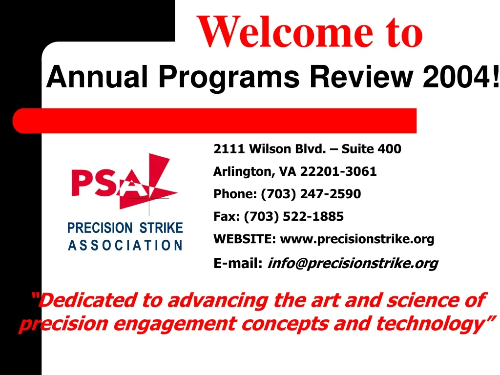 welcome to annual programs review 2004