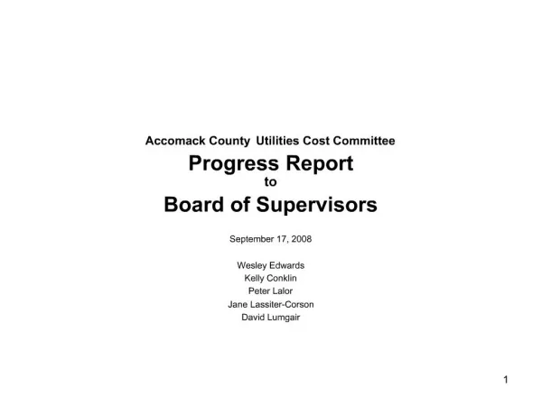 Accomack County Utilities Cost Committee Progress Report to Board of Supervisors