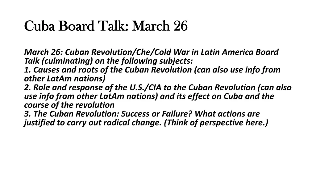 cuba board talk march 26