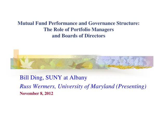 Bill Ding, SUNY at Albany Russ Wermers, University of Maryland (Presenting) November 8, 2012