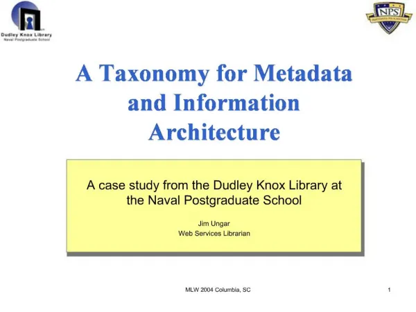 A Taxonomy for Metadata and Information Architecture