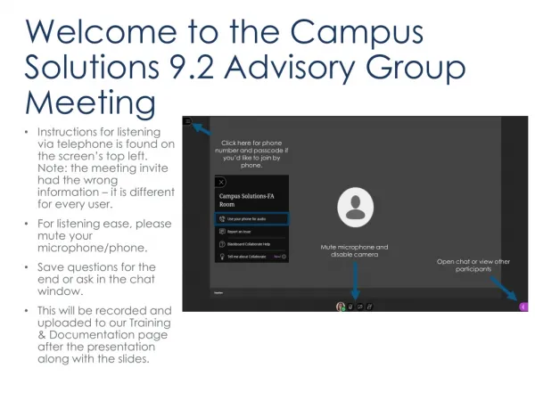 Welcome to the Campus Solutions 9.2 Advisory Group Meeting