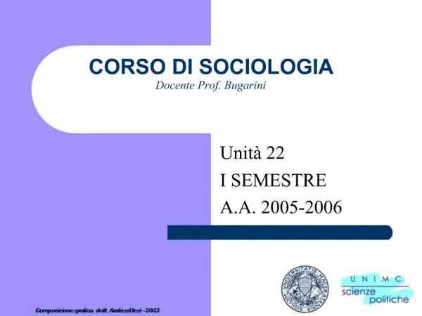 CORSO DI SOCIOLOGIA Docente Prof. Bugarini