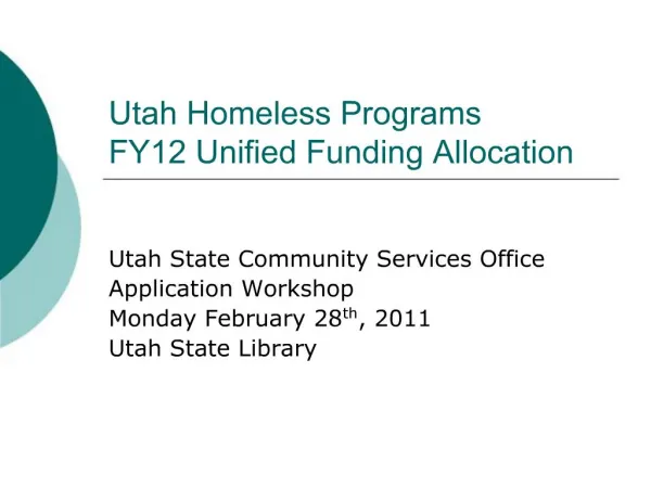 Utah Homeless Programs FY12 Unified Funding Allocation