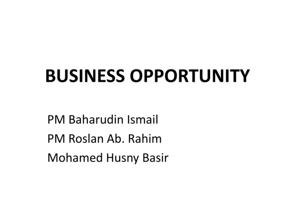 BUSINESS OPPORTUNITY
