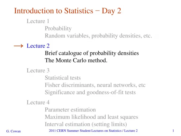 Introduction to Statistics ? Day 2