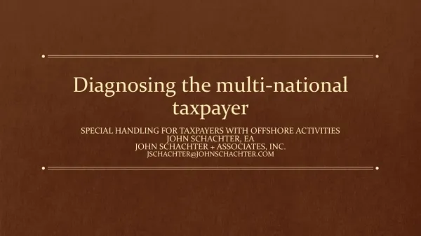 Diagnosing the multi-national taxpayer