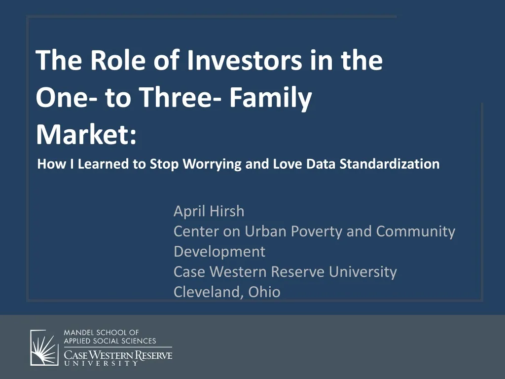the role of investors in the one to three family